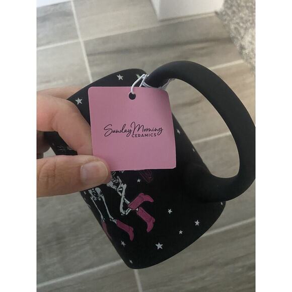 Halloween Skeleton Cowboys Coffee Mug Black Pink Let’s Go Ghouls Soft Touch NEW - Picture 5 of 7